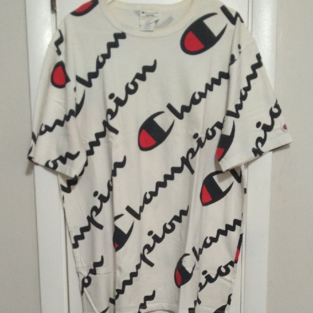 Champion White and Black Logo Tee